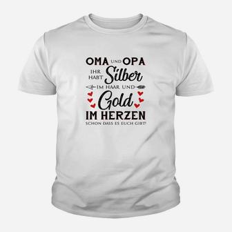 Oma und Opa Herzdesign Kinder Tshirt in Silber und Gold - Seseable