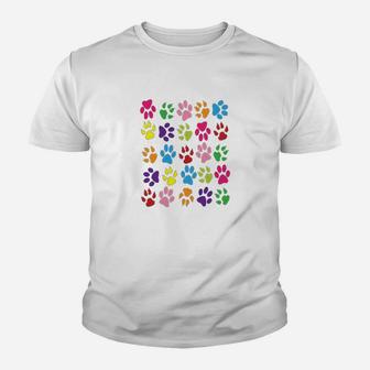 Paw Prints Dogs Cats Animals Colorful Kid T-Shirt - Seseable