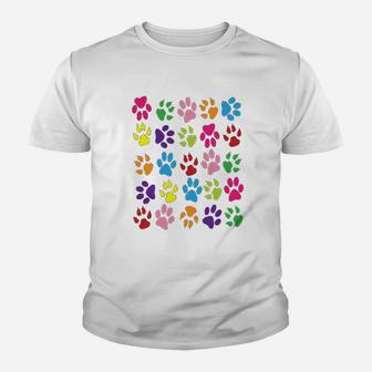 Paw Prints Dogs Cats Animals Colorful Kid T-Shirt - Seseable
