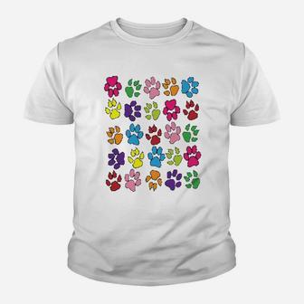 Paws Prints Dogs Cats Animals Colorful Kid T-Shirt - Seseable