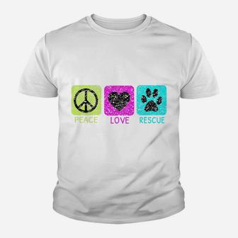 Peace Love Rescue Dogs Distressed Graphic Animal Lovers Kid T-Shirt - Seseable