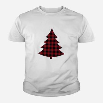 Plaid Tree Christmas Red Raglan Kid T-Shirt - Seseable