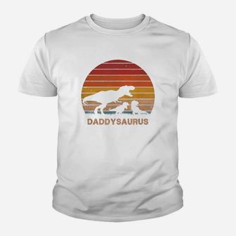 Premium Mens Dad Dinosaur Daddysaurus 2 Two Kids Christmas Birthday Gift Shirt Kid T-Shirt - Seseable