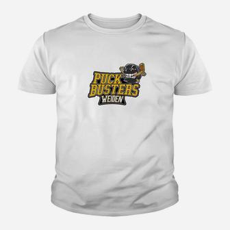 Puck Busters Weiden Themen-Kinder Tshirt in Weiß, Eishockey-Fanbekleidung - Seseable