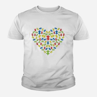 Puzzles Heart Love Awareness Mom Dad Teacher Parents Kid T-Shirt - Seseable