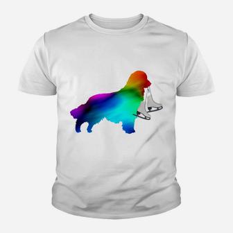 Rainbow Dog With Figure Skates For Ice Skaters Kid T-Shirt - Seseable