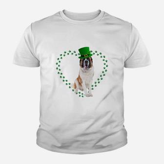 Saint Bernard Heart Paw Leprechaun Hat Irish St Patricks Day Gift For Dog Lovers Kid T-Shirt - Seseable