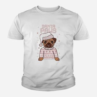 Santa Paws Pug Ugly Christmas Dog Kid T-Shirt - Seseable