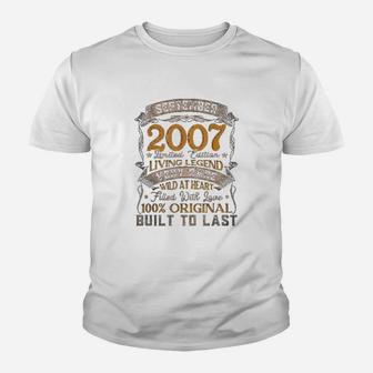 September 2007 Vintage 15th Birthday Classic 15 Years Old Kid T-Shirt - Seseable