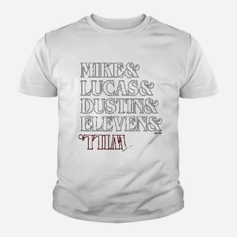 Superluxe Clothing The Party Mike Dustin Eleven And Will Names Upside Down Kid T-Shirt - Seseable