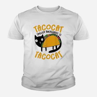 Taco Cat Spelled Funny I Love Tacos Kid T-Shirt - Seseable