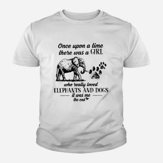 There Was A Girl Who Loved Elephants And Dogs Kid T-Shirt - Seseable