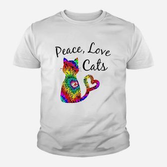 Tie Dye Cat Peace Love Cats Tie Dyed Kitty Cat Lovers Kid T-Shirt - Seseable