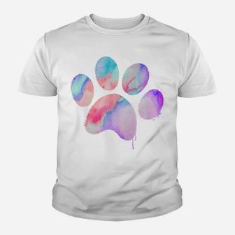 Turquoiseviolet Watercolor Paw Dog And Puppy Kid T-Shirt - Seseable