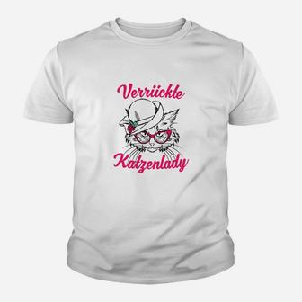 Verrückte Katzenlady Kinder Tshirt im Vintage-Stil, Lustiges Katzenmotiv Tee - Seseable