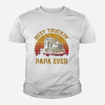 Vintage Best Truckin Papa Ever Retro Fathers Day Gift Kid T-Shirt - Seseable