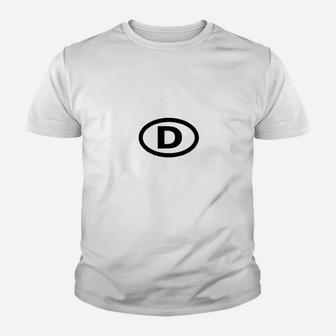 Weißes Herren-Kinder Tshirt mit Schwarzem 'D'-Kreislogo, Stylisches Design - Seseable