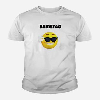 Weißes Kinder Tshirt Samstag mit Emoji & Sonnenbrille-Design - Seseable