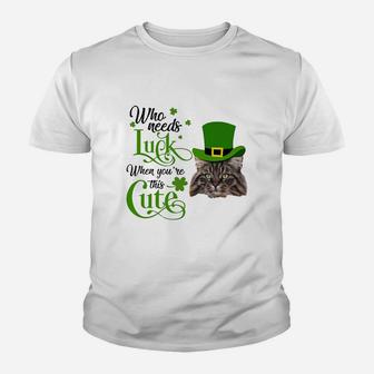 Who Needs Luck When You Are This Cute Funny Norwegian Forest St Patricks Day Cat Lovers Gift Kid T-Shirt - Seseable