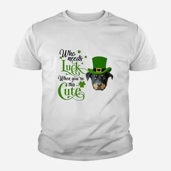 Who Needs Luck When You Are This Cute Funny Rottweiler St Patricks Day Dog Lovers Gift Kid T-Shirt - Seseable