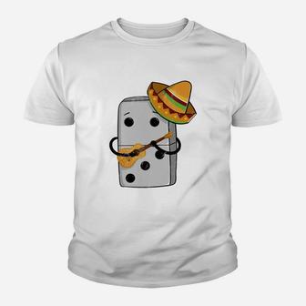 Womens Mexican Train Dominoes Funny With Guitar And Sombrero Kid T-Shirt - Seseable