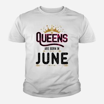 Womens Vintage Queens Are Born In June Birthday Gift Kid T-Shirt - Seseable