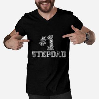 1 Stepdad Step Dad Number One Fathers Day Gift Men V-Neck Tshirt - Seseable