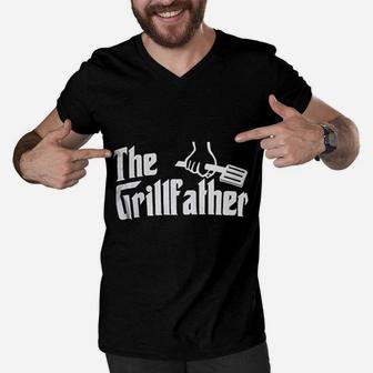 The Grillfather Funny Dad Grandpa Grilling Bbq Meat Humor Men V-Neck Tshirt