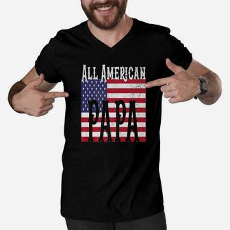 All America Papa Veteran, dad birthday gifts Men V-Neck Tshirt - Seseable