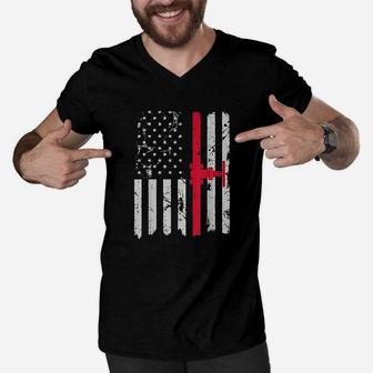 American Flag Fathers Day Gift For Pipefitter Men V-Neck Tshirt - Seseable
