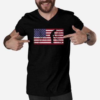 American Flag Patriotic Dad Golfing Fathers Day Men V-Neck Tshirt - Seseable