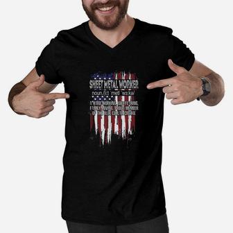 American Flag Sheet Metal Worker Definition Fathers Day Men V-Neck Tshirt - Seseable
