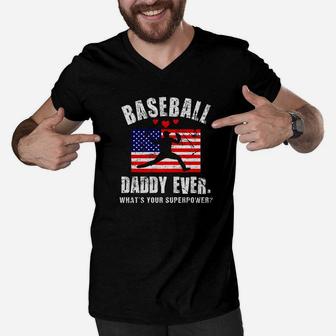 Awesome Baseball Daddy Ever Fathers Day Shirt Flag Gift Idea Premium Men V-Neck Tshirt - Seseable