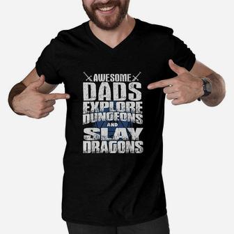 Awesome Dads Explore Dungeons, best christmas gifts for dad Men V-Neck Tshirt - Seseable