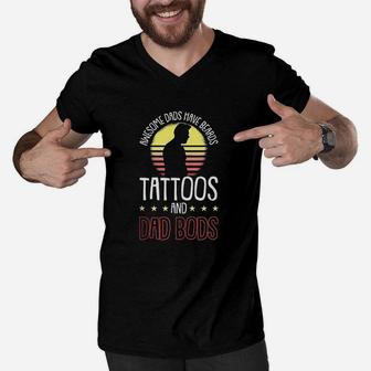 Awesome Dads Have Tattoos And Beards Fathers Day Dad Men V-Neck Tshirt