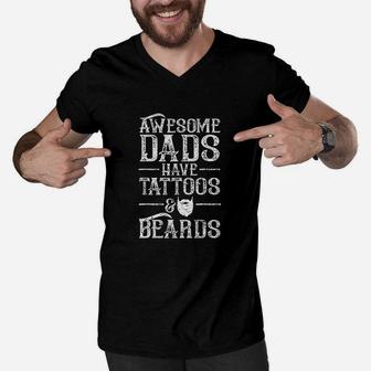 Awesome Dads Have Tattoos And Beards Men V-Neck Tshirt - Seseable