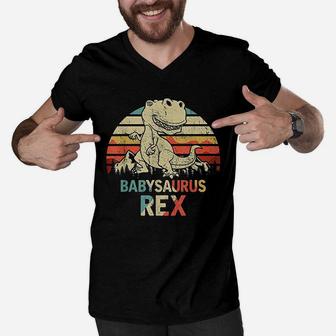 Babysaurus Rex Dinosaur Fathers Day Men V-Neck Tshirt - Seseable