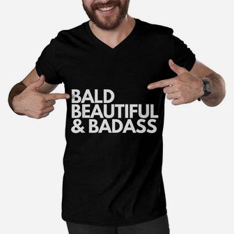 Bald Beautiful For Dads Babies Men V-Neck Tshirt - Seseable