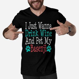 Basenji Dog Mom Dad Funny Wine Lover Gift Men V-Neck Tshirt - Seseable