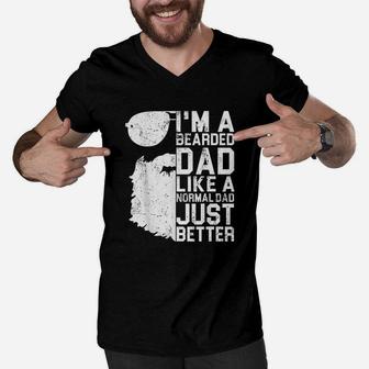 Bearded Dad Funny Beard Humor Fathers Day Gift Idea Men V-Neck Tshirt - Seseable