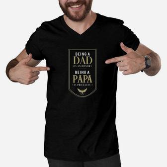 Being A Dad Is An Honor Being A Papa Is Priceless Grandpa Premium Men V-Neck Tshirt - Seseable