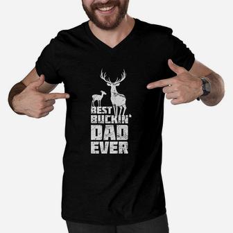 Best Buckin Dad Deer Buck Hunting Bucking Father Gift Men V-Neck Tshirt - Seseable