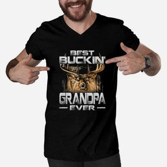 Best Buckin Grandpa Ever Deer Hunting Bucking Father Men V-Neck Tshirt - Seseable