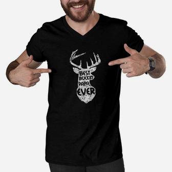 Best Buckin Papa Ever Dad Deer Hunting Distressed Shirt Men V-Neck Tshirt - Seseable
