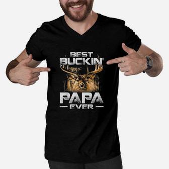 Best Buckin Papa Ever Deer Hunting Bucking Father Men V-Neck Tshirt - Seseable