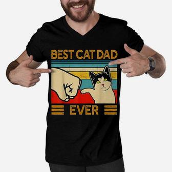Best Cat Dad Ever Funny Cat Daddy Father Day Gift Men V-Neck Tshirt - Seseable