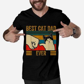 Best Cat Dad Ever Men Bump Fit Fathers Day Men V-Neck Tshirt - Seseable