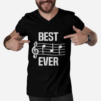Best Dad Ever Music Notes Funny Fathers Day Gift Men V-Neck Tshirt - Seseable