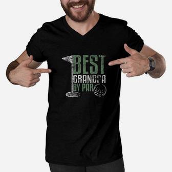 Best Grandpa By Par Fathers Day Distressed Men V-Neck Tshirt - Seseable