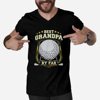 Best Grandpa By Par Golf Papa Grandfather Pop Dad Golf Pun Men V-Neck Tshirt - Seseable
